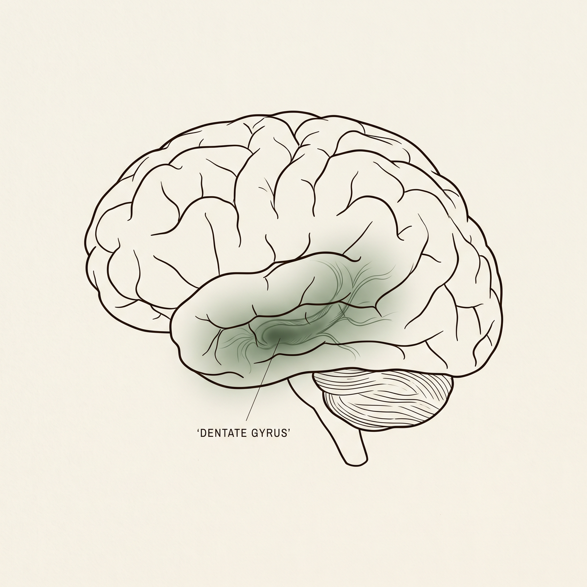 Brain illustration with dentate gyrus highlighted