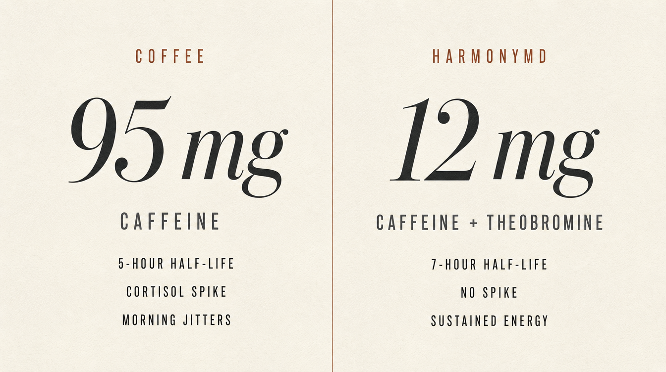12 mg of caffeine. <em>Steady morning. No spike.</em>